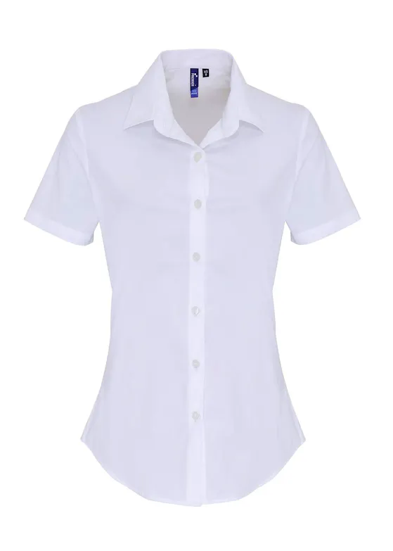Premier Women's Stretch-Fit Poplin Short-Sleeve Cotton Shirt
