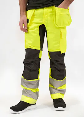 Projob 6570 Warnschutz-Stretchhose mit Knietaschen und Nageltaschen, EN ISO 20471, Klasse 2