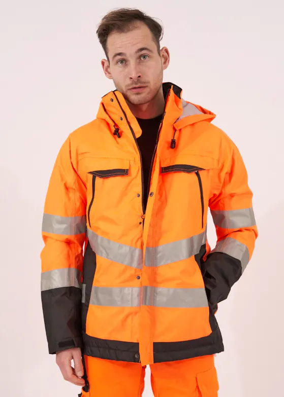 Projob Gefütterte Warnschutz-Regenjacke, EN ISO 20471, Klasse 3, 6441