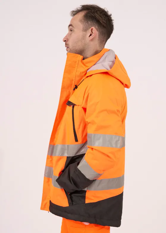 Projob Gefütterte Warnschutz-Regenjacke, EN ISO 20471, Klasse 3, 6441