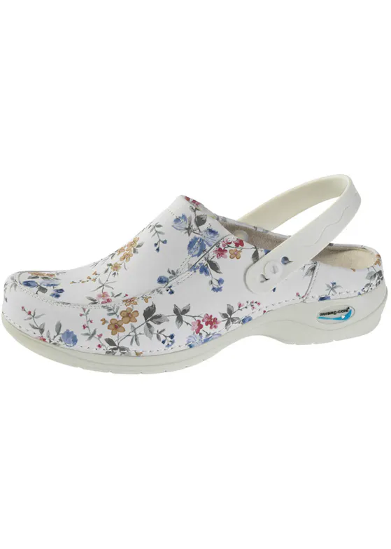 Wash'Go NursingCare medizinischer Clog, weiß/Blumen